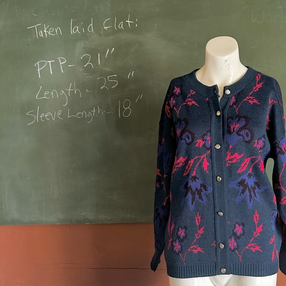 Vintage Grace Navy and Red Floral Cardigan - Picture 2 of 11